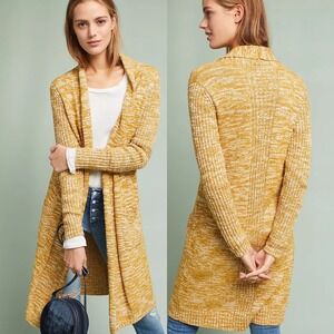 Anthropologie Abigail Marled Knit Cardigan Sweater Gold Womens Size XS Open Boho